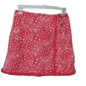 🎯3 for $30🎯 skirt Womens Large red white faux wrap floral paisley mini Western